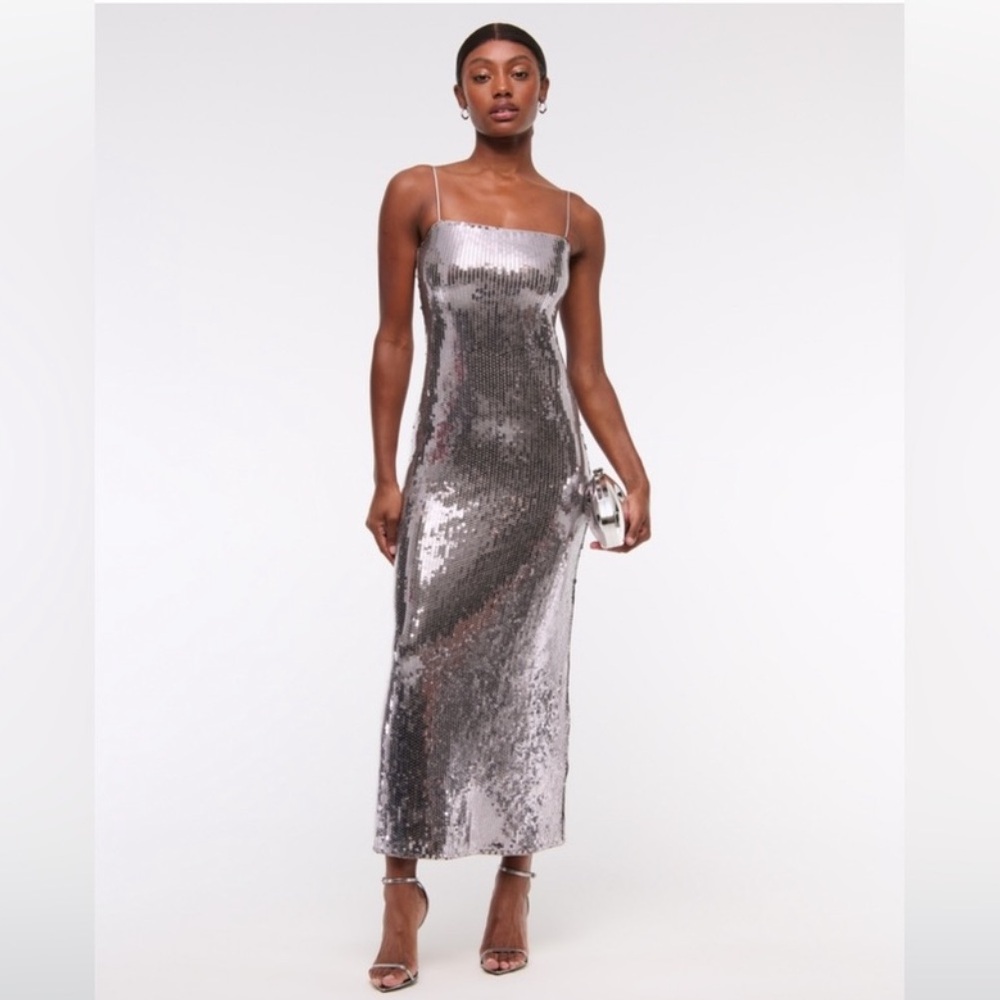 Abercrombie Women’s Straight Neck Midi Dress in Silver